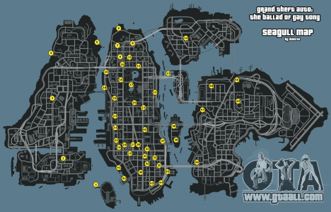 Map of Seagulls GTA 4: The Ballad Of Gay Tony